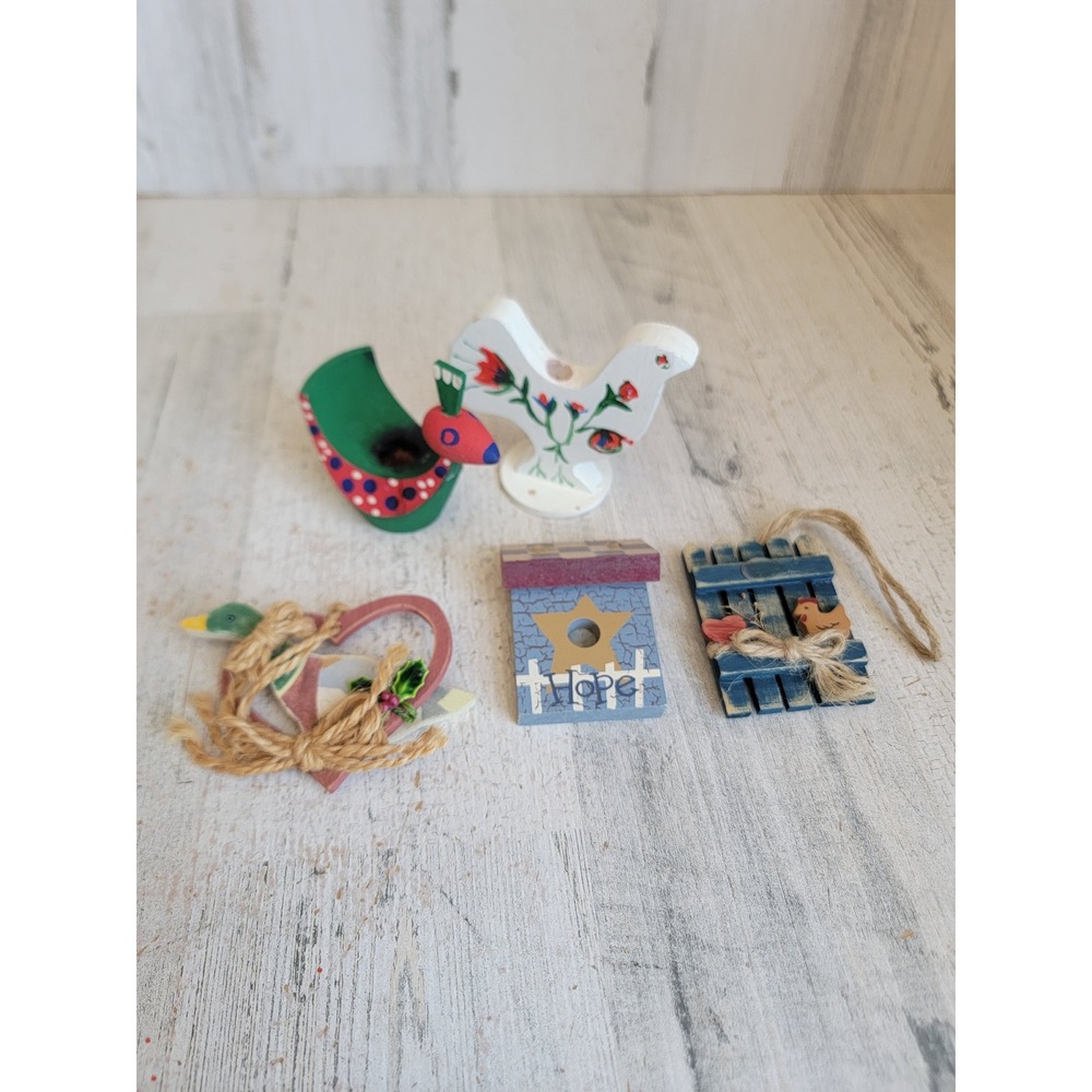 Vintage bird candle stick chick farm magnet ornament Xmas set unique home